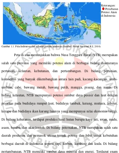 Gambar 1.1. Peta Indonesia dan sebaran potensi alamnya (Sumber: Portal Nasional R.I; 2010) 
