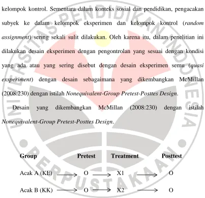 Gambar 3.1: Desain Quasi Eksperiment
