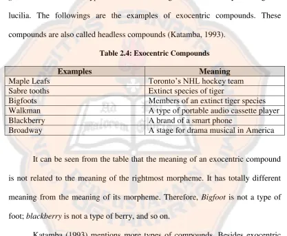 Table 2.4: Exocentric Compounds 