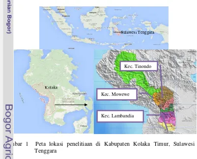 Gambar 1  Peta lokasi penelitiaan di Kabupaten Kolaka Timur, Sulawesi 