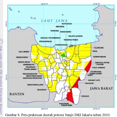Gambar 8. Peta prakiraan daerah potensi banjir DKI Jakarta tahun 2010. 