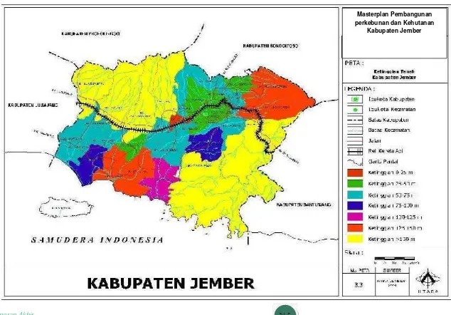Gambar 4.2 Peta Ketinggian Tempat Kabupaten Jember per Kecamatan