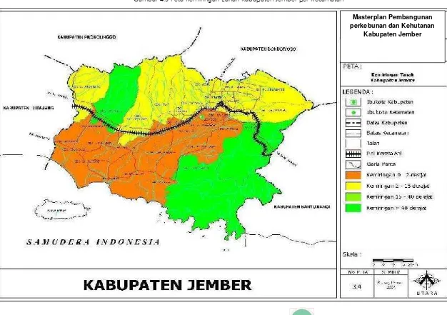Gambar 4.3 Peta Kemiringan Lahan Kabupaten Jember per Kecamatan