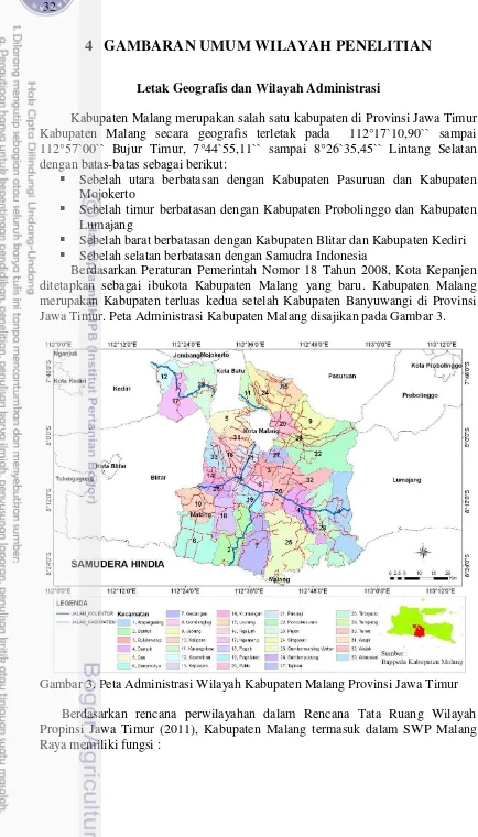 Gambar 3. Peta Administrasi Wilayah Kabupaten Malang Provinsi Jawa Timur 