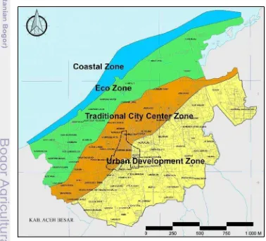 Gambar 5 Peta pembagian zona fisik Kota Banda Aceh (Sumber: RTRW Kota Banda Aceh Tahun 2009-2029) 