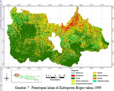 Gambar 7 Penutupan lahan di Kabupaten Bogor tahun 1999 