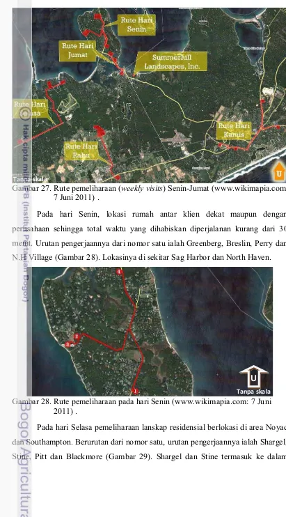 Gambar 27. Rute pemeliharaan (weekly visits) Senin-Jumat (www.wikimapia.com      