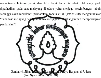 Gambar 4. Sikap Melayang Lompat Jauh Gaya Berjalan di Udara                                (Aip Syarifuddin, 1992: 94) 