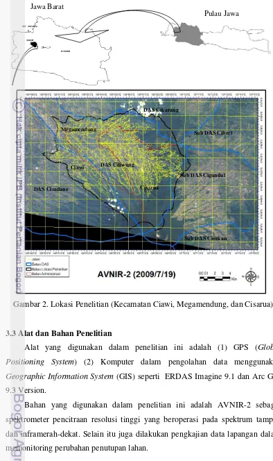 Gambar 2. Lokasi Penelitian (Kecamatan Ciawi, Megamendung, dan Cisarua) 