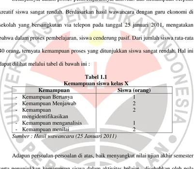 Tabel 1.1 Kemampuan siswa kelas X  