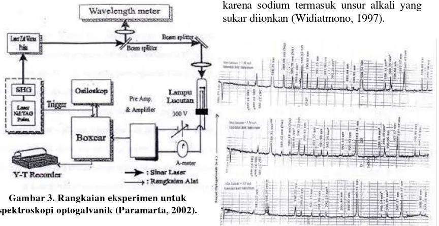 Gambar 3. Rangkaian eksperimen untuk spektroskopi optogalvanik (Paramarta, 2002). 