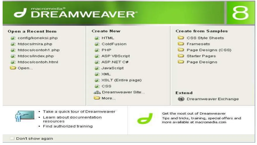 Gambar 5.2 Halaman Tampilan Macromedia Dreamweaver 8 