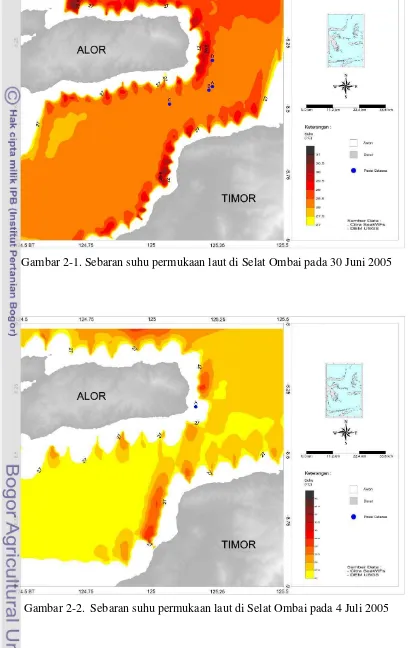 Gambar 2-1. Sebaran suhu permukaan laut di Selat Ombai pada 30 Juni 2005 