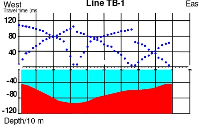 Figure 9d. Line TB-1 seismic data and its depth interpretation in dm 