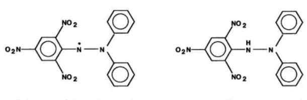 Gambar 3. Struktur kimia senyawa DPPH radikal bebas dan non radikal     (Molyneux, 2004) 