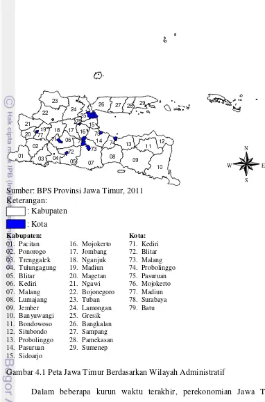 Gambar 4.1 Peta Jawa Timur Berdasarkan Wilayah Administratif 