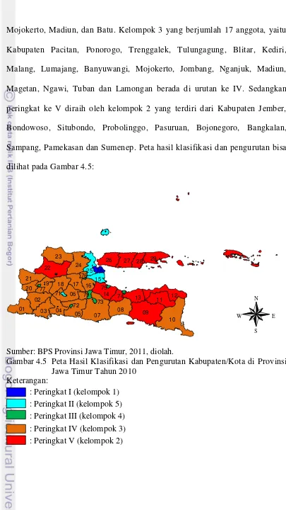 Gambar 4.5  Peta Hasil Klasifikasi dan Pengurutan Kabupaten/Kota di Provinsi 