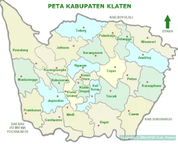 Tabel 1 Pembagian Wilayah Administrasi Kabupaten Klaten No Kecamatan Desa Dukuh Luas wilayah (Km²) 