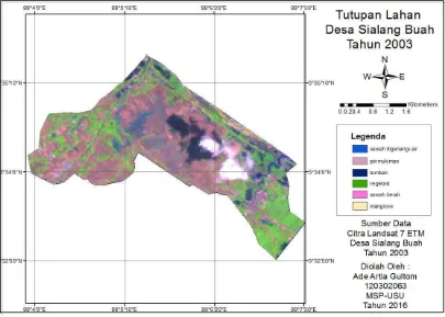 Gambar 3. Peta Tutupan Lahan Pantai Sialang Buah, Bulan Juni – Agustus                         Tahun 2003 