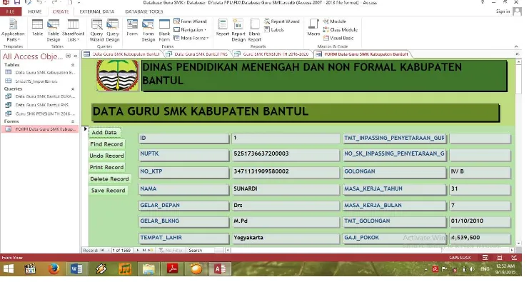 Gambar 0.2 Form data guru SMK Kabupaten Bantul 