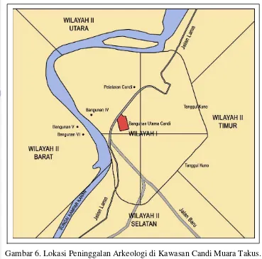 Gambar 6. Lokasi Peninggalan Arkeologi di Kawasan Candi Muara Takus. 