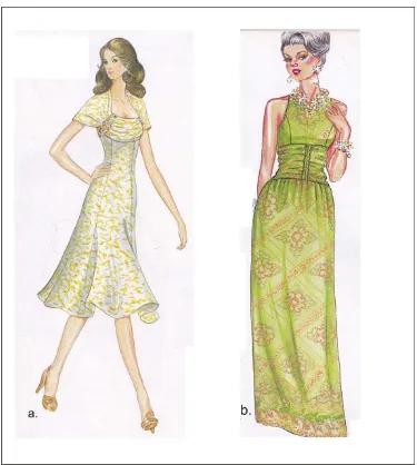 Gambar 5: (a)  A-line dress(Sumber: 100 , (b) party dress dresse (2011:45) dan Sari Couture (2008:9)) 