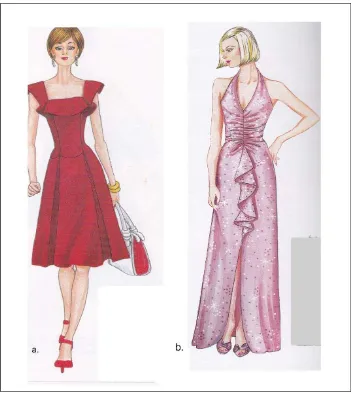 Gambar 7: (a) natural dress(Sumber: 100 , (b) V and U shaped dress dresses ( 2011:35) dan Sari Couture (2008:8)) 