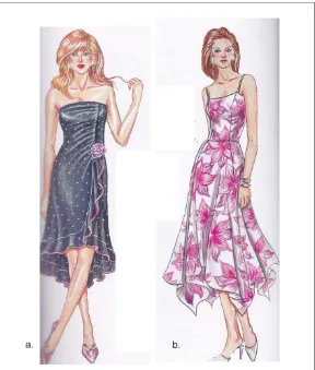 Gambar 10: (a) asymmetrical dress, (b) hankerchief dress (Sumber: Sari Couture (2008:19 dan 24)) 