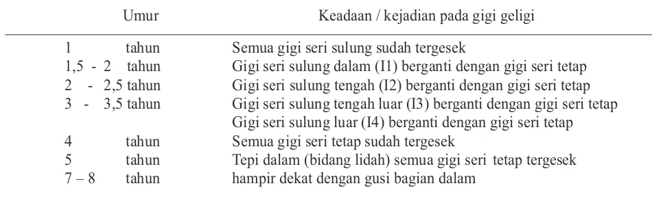 Tabel 1. Susunan gigi-geligi sapi Bali betina