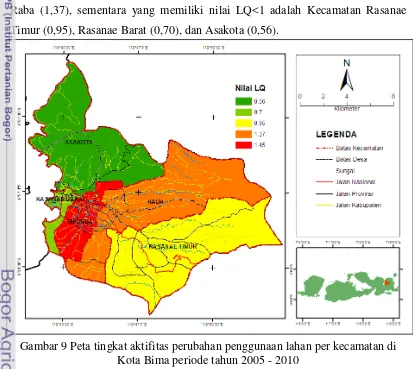 Gambar 9 Peta tingkat aktifitas perubahan penggunaan lahan per kecamatan di 
