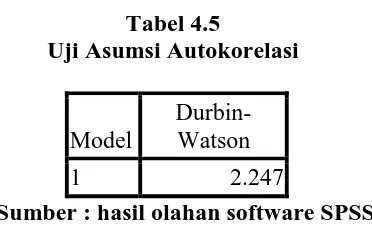 Tabel 4.5  Uji Asumsi Autokorelasi 