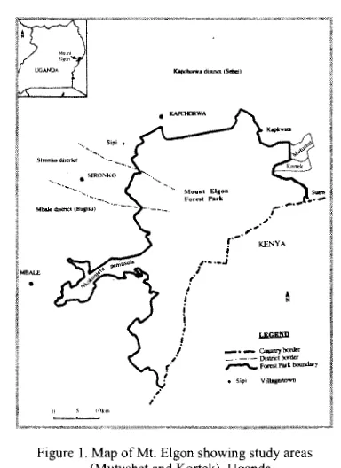 Figure I. Map ofMt. Elgon showing study areas (Mutushet and Kortek), Uganda 