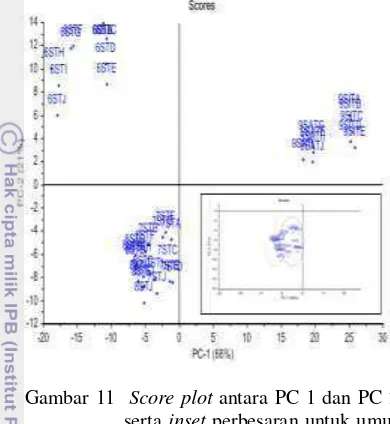 Gambar 11  Score plot antara PC 1 dan PC 2 