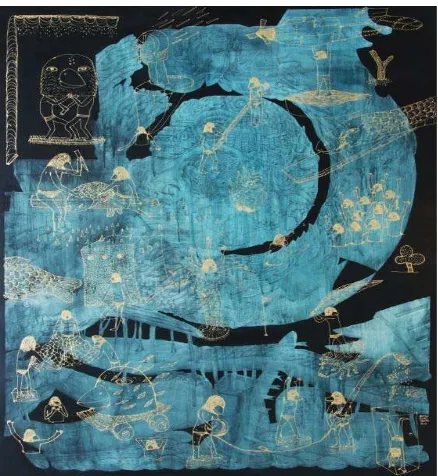 Gambar 1: Contoh karya lukisan Anton Subiyanto yang menunjukan garis “Grey- Messiah” (Pensil acriylic on canvas 200x140 cm) (Sumber :https://www.google.com/search?q=karya+anton+subiyanto) 