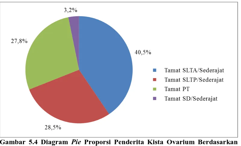 Gambar 5.4 Diagram   Pie Proporsi Penderita Kista Ovarium Berdasarkan Pendidikan Yang Dirawat Inap di Rumah Sakit Haji Medan Tahun 2014-2015    
