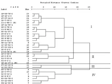 Gambar 4. Analisis gerombol kayu E. pellita (n=32)