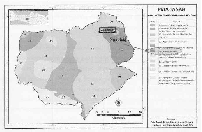 Gambar 1. Peta tanah tinjau Kabupaten Magelang (Lembaga Penelitian Tanah, 1966)