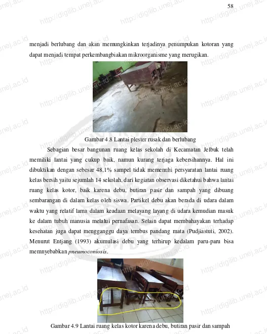 Gambar 4.8 Lantai plester rusak dan berlubang http://digilib.unej.ac.id Sebagian besar bangunan ruang kelas sekolah di Kecamatan Jelbuk telah http://digilib.unej.ac.id