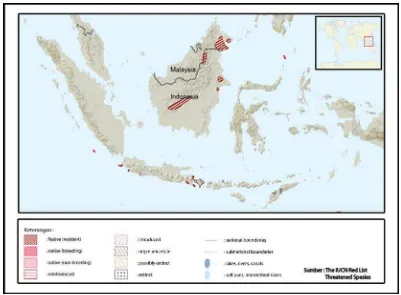 Gambar 2  Peta penyebaran banteng di Jawa dan Kalimantan. 