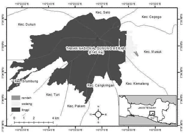 Gambar 2. Peta tingkat kerawanan di Taman Nasional Gunung Merapi