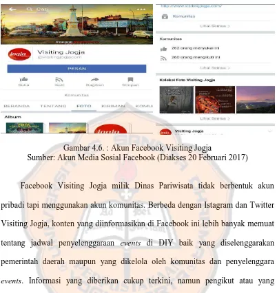Gambar 4.6. : Akun Facebook Visiting Jogja Sumber: Akun Media Sosial Facebook (Diakses 20 Februari 2017) 