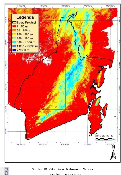 Gambar 10. Peta Elevasi Kalimantan Selatan 