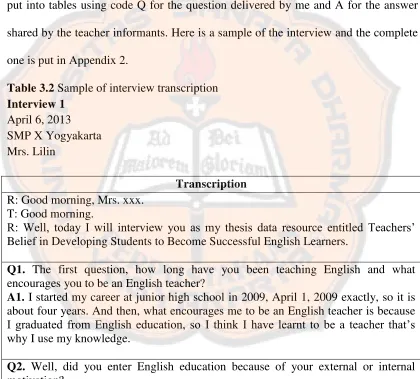 Table 3.2 Sample of interview transcription 