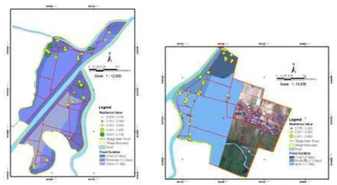 Figure 7. Left: Distribution of  Respondents’ Resilience and Flood Duration in Kadokan; Right : Distribution of Respondents’ Resilience and flood Duration in Laban 