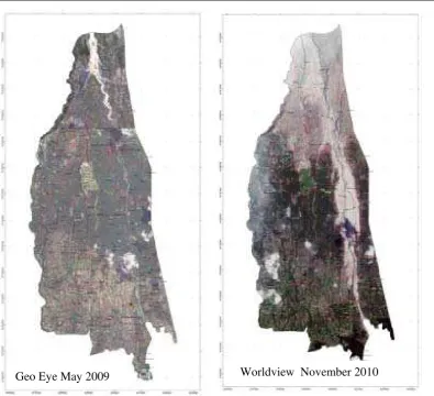 Figure 1. Satellite Imagery of Cangkringan Sub-District Before and After Merapi Eruption 2010 