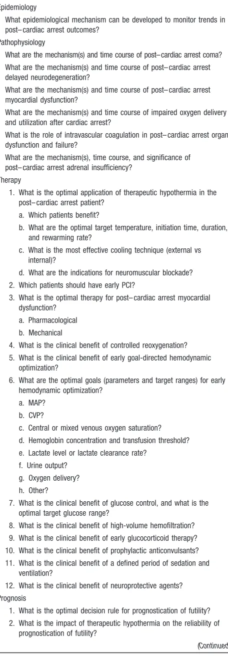 Table 5.Critical Knowledge Gaps Related to Post–CardiacArrest Syndrome
