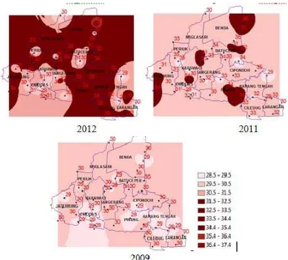 Figure 7. Spatial-Temporal of Land Surface Temperature in Tangerang City (2001and 2012) 