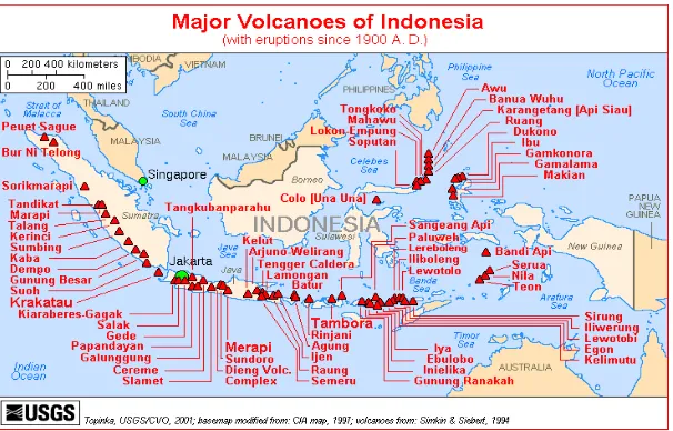 Gambar 2 Penyebaran gunung berapi utama di Indonesia 