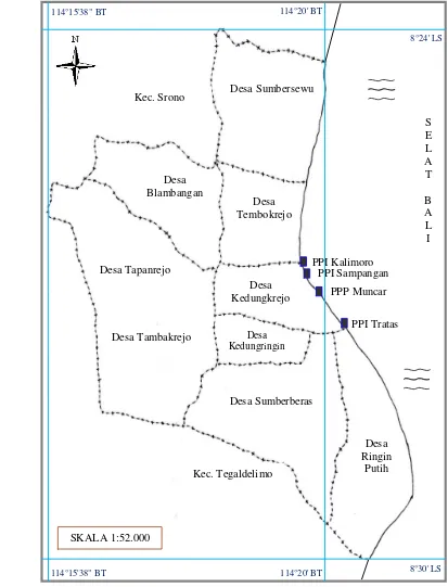 Gambar 2  Peta wilayah Kecamatan Muncar tahun 2008. 