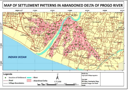Figure 4. he settlement distribution pattern at the abandoned delta of Progo River